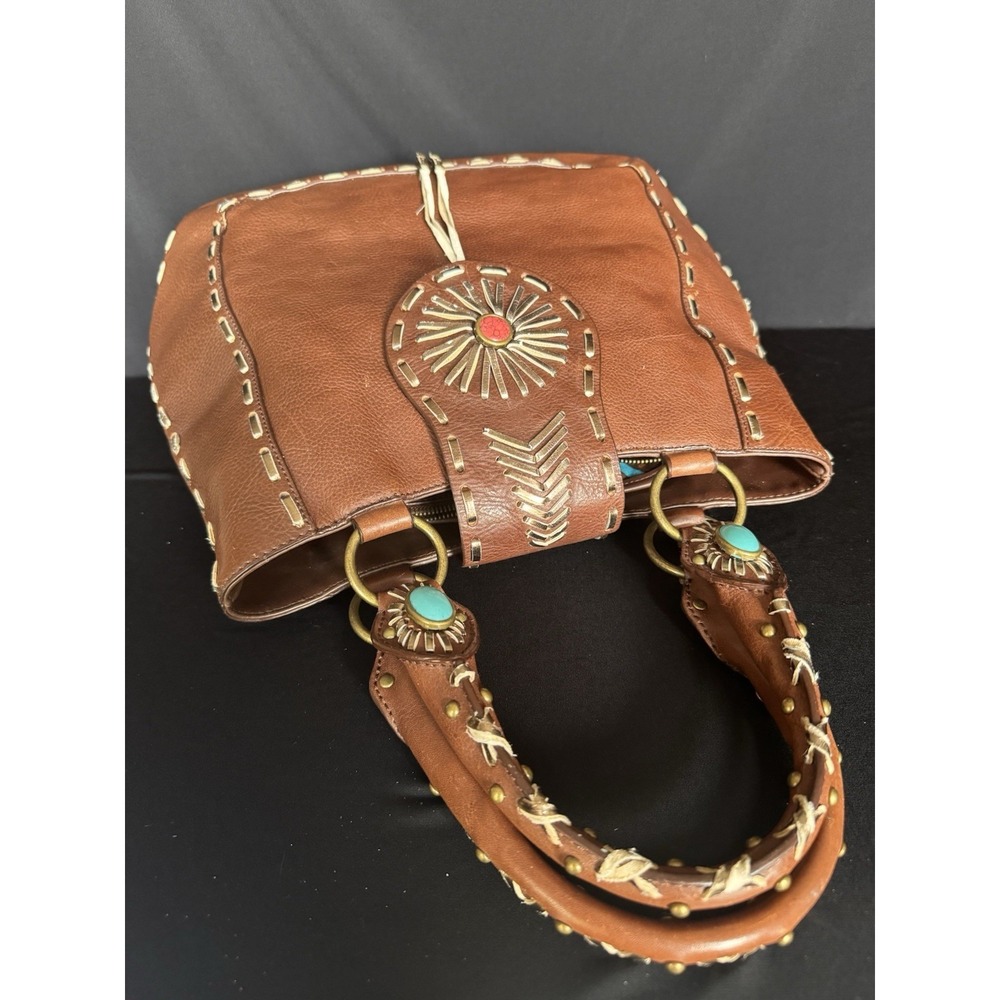 BCB Girls Brown Leather Bag In Western Style With Turquoise - Picture 8 of 16
